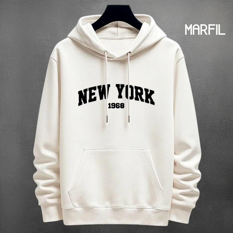 Hoodie New York color marfil