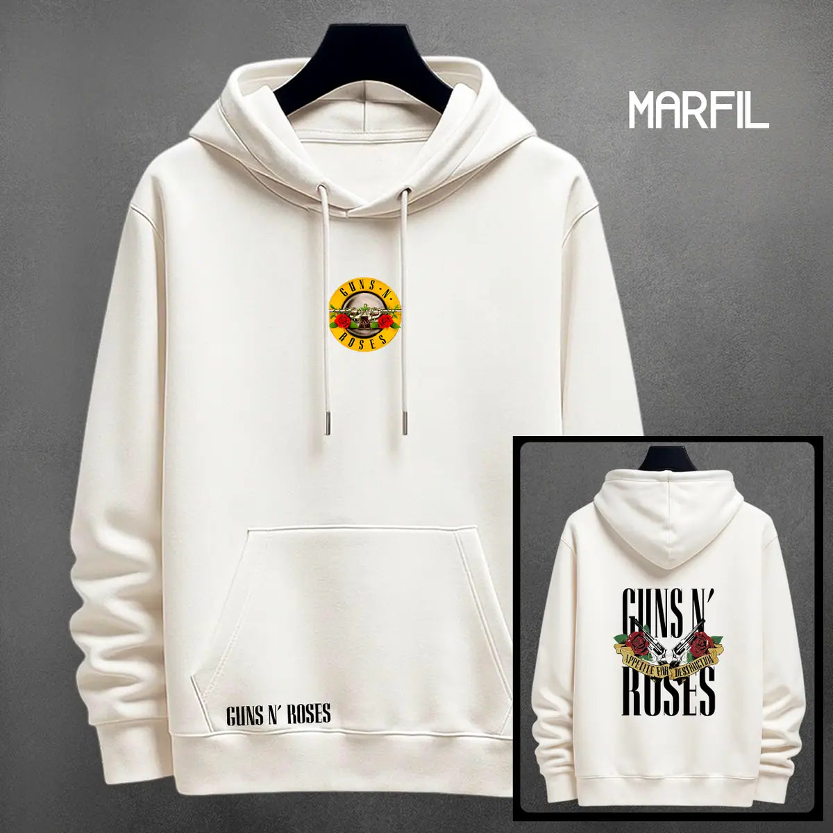 Hoodie Guns N’ Roses color marfil
