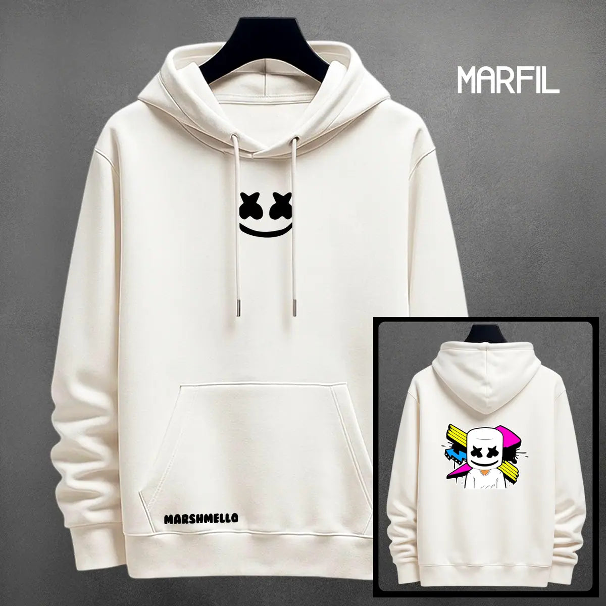 Hoodie Marshmello color marfil