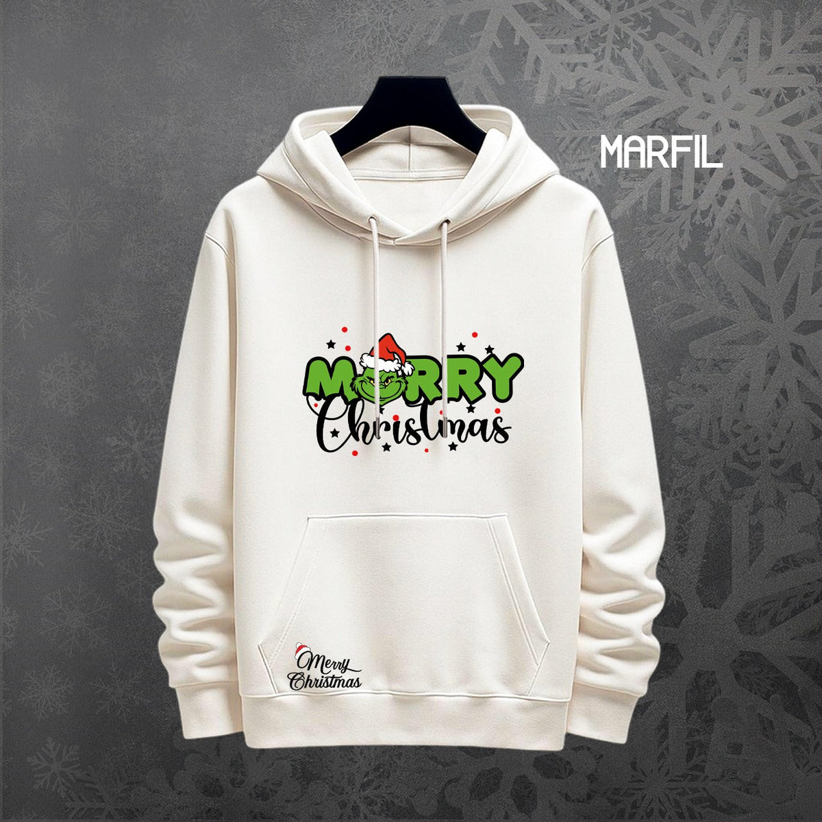 Hoodie Grinch entre Letras color marfil