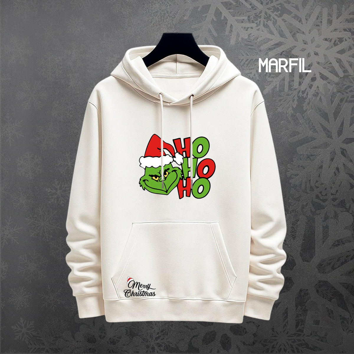 Hoodie Grinch Ho Ho Ho Verde color marfil