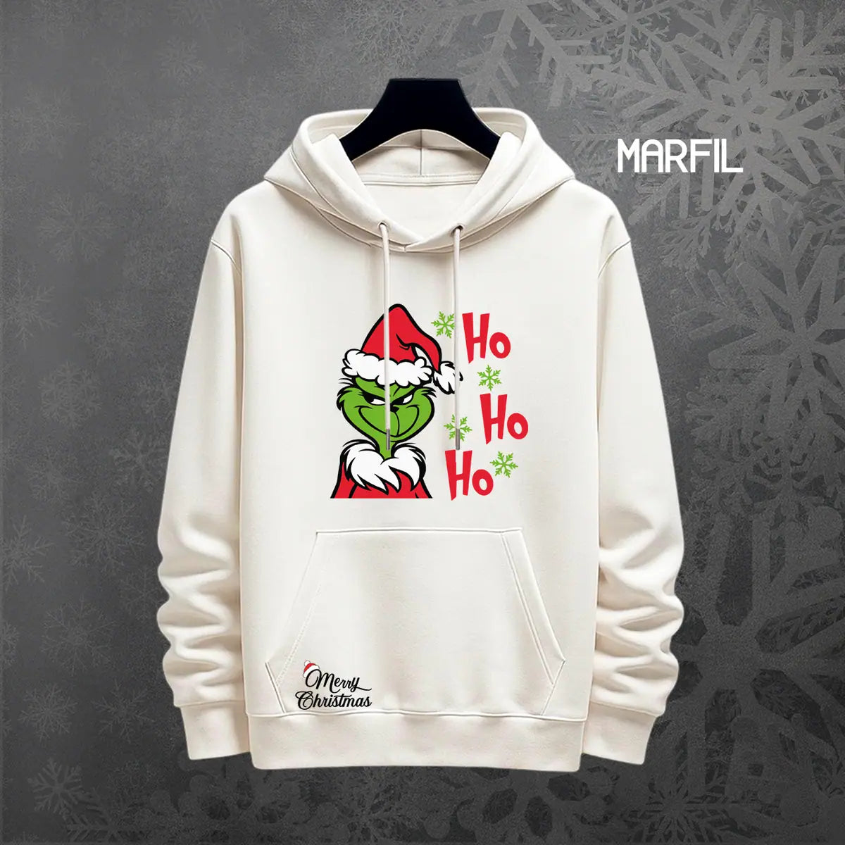 Hoodie Grinch Ho Ho Ho color marfil