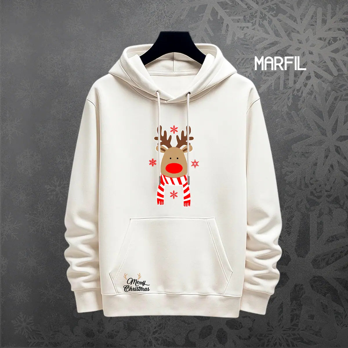 Hoodie Reno Navideño color marfil