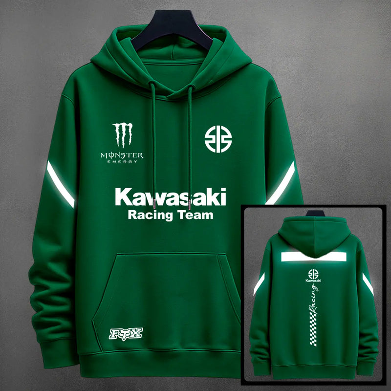 Hoodie Kawasaki Reflectivo color verde oscuro