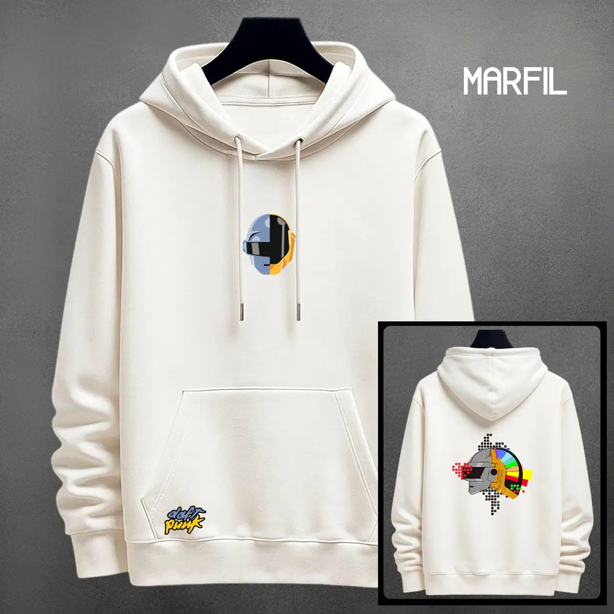 Hoodie Daft Punk color marfil
