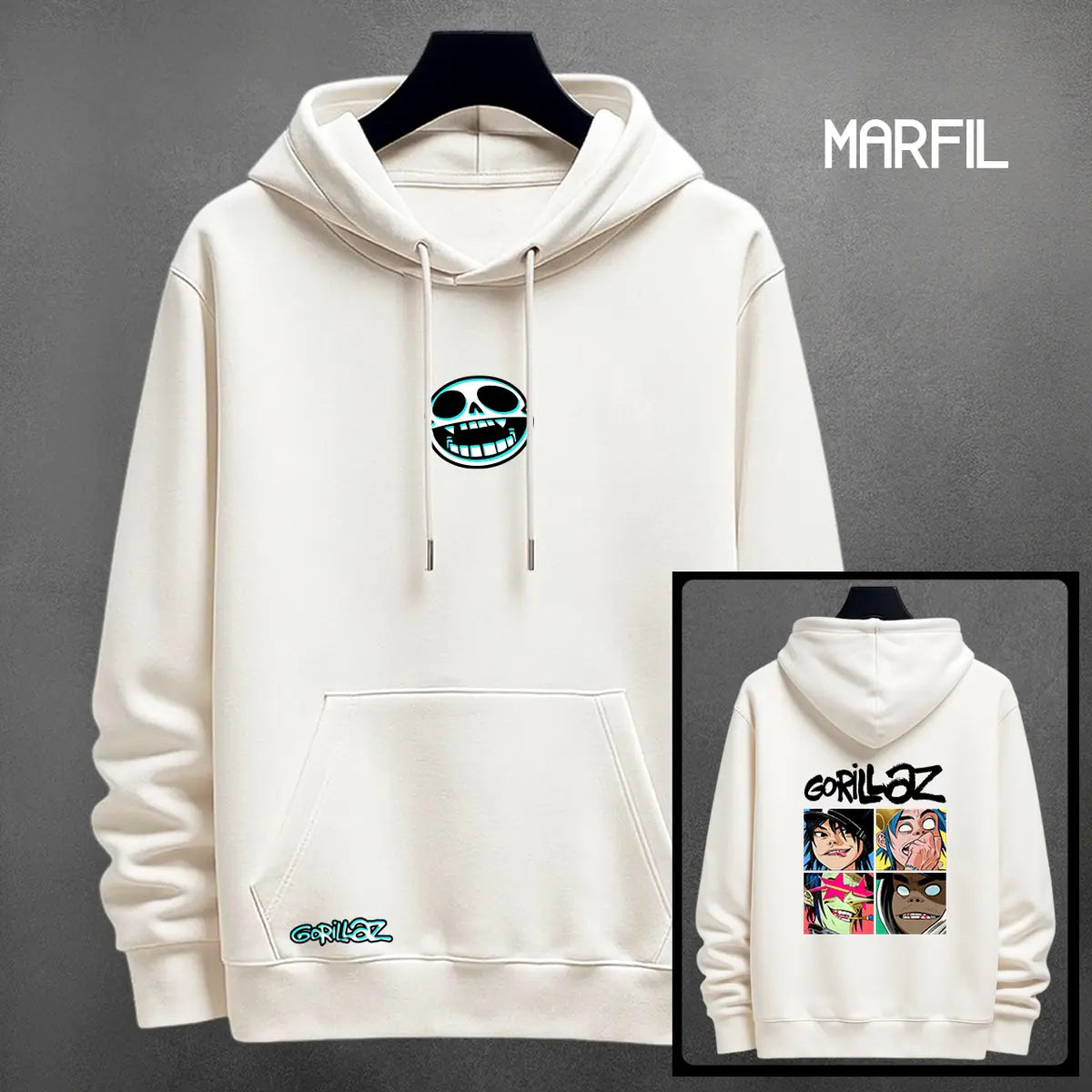 Hoodie Gorillaz color marfil