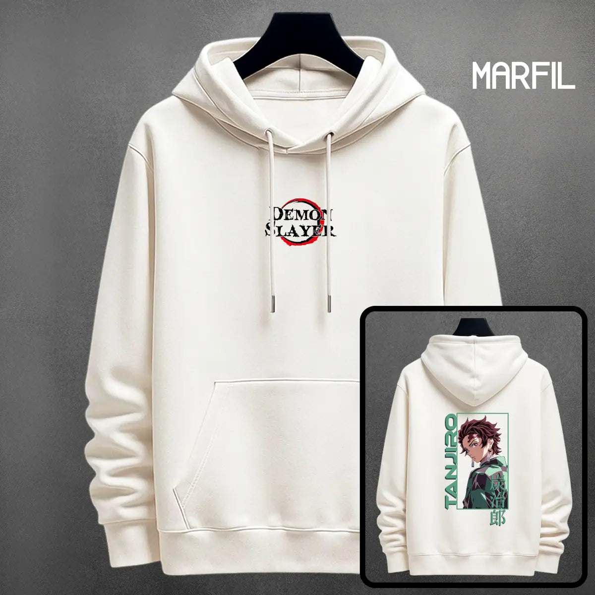 Hoodie Tanjiro color marfil
