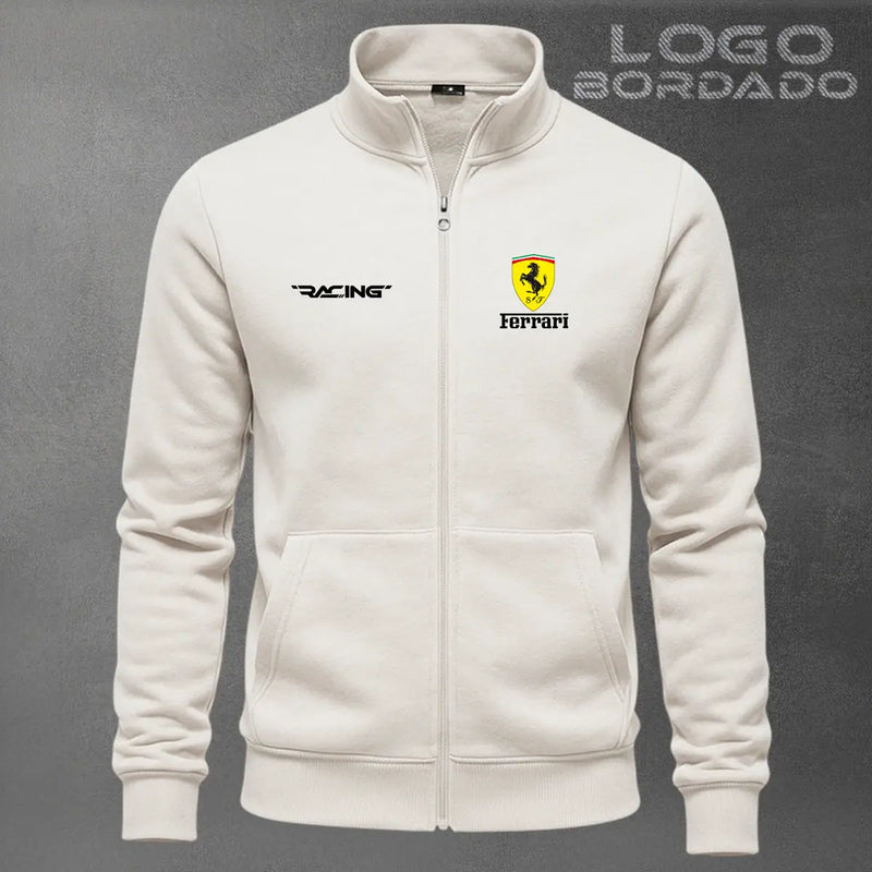 Chaqueta cuello alto Ferrari Bordado color marfil
