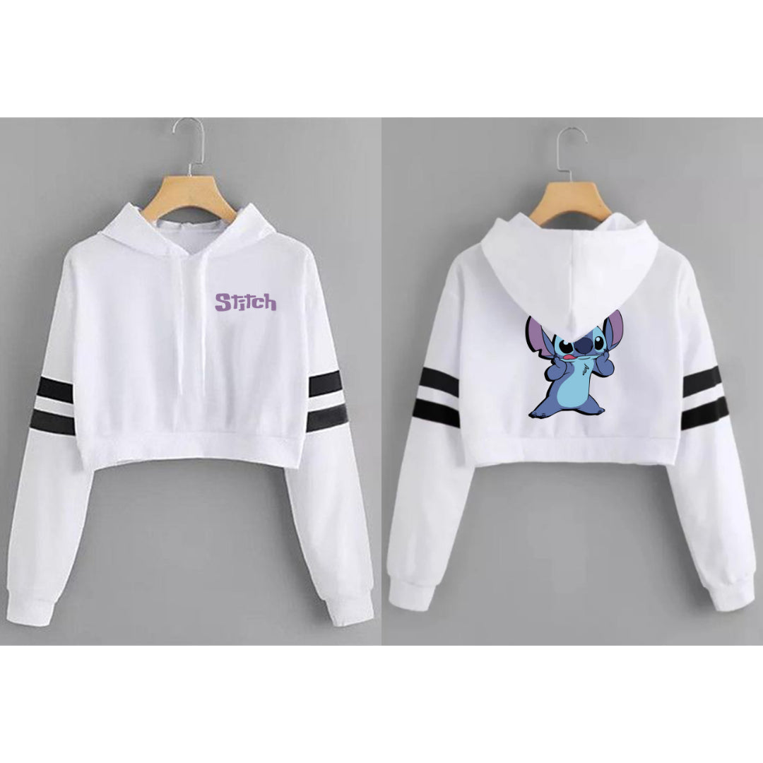 BUZO CORTO CON LINEAS DAMA BLANCO STICH DOBLE ESTAMPADO