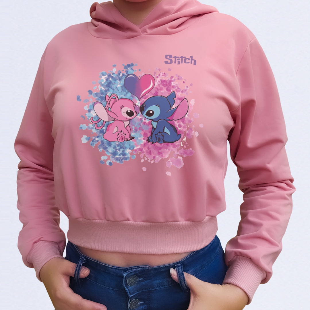 BUZO CORTO DAMA ROSADO STICH  & ANGEL