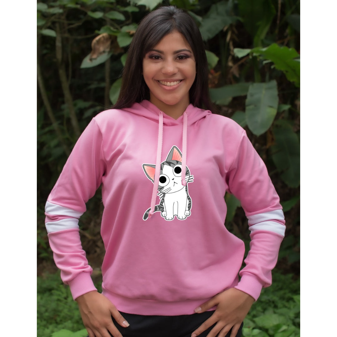 BUZO LARGO CON LINEAS DAMA ROSADO GATITO