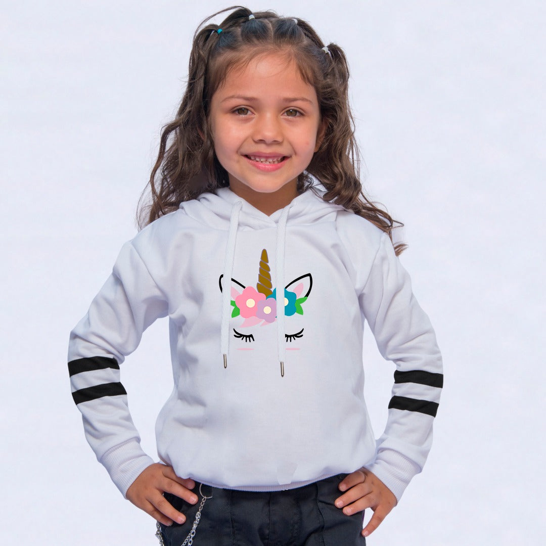 BUZO LARGO CON LINEAS NIÑA BLANCO CARA UNICORNIO